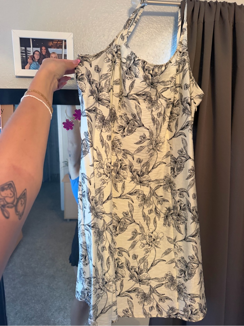 a new day Cream Mini Dress with Black Floral Sketch Print